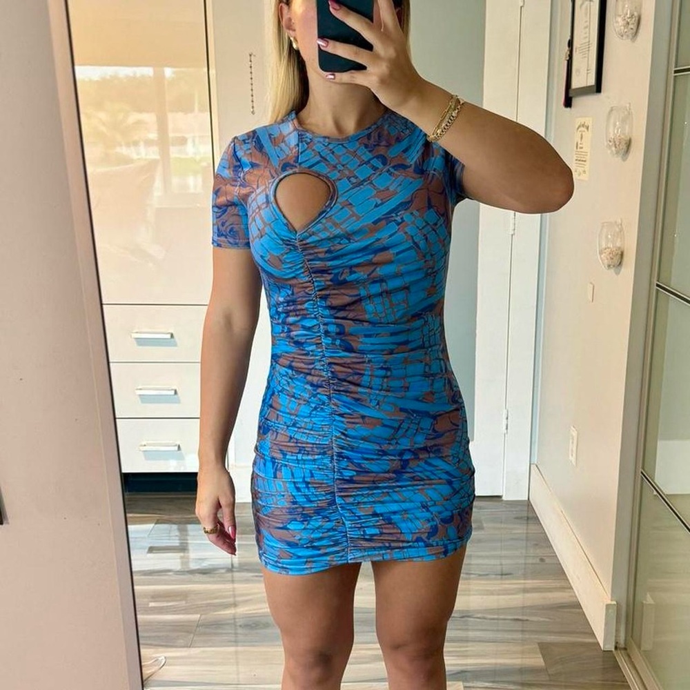 PrettyLittleThing Blue and Brown Mini Dress